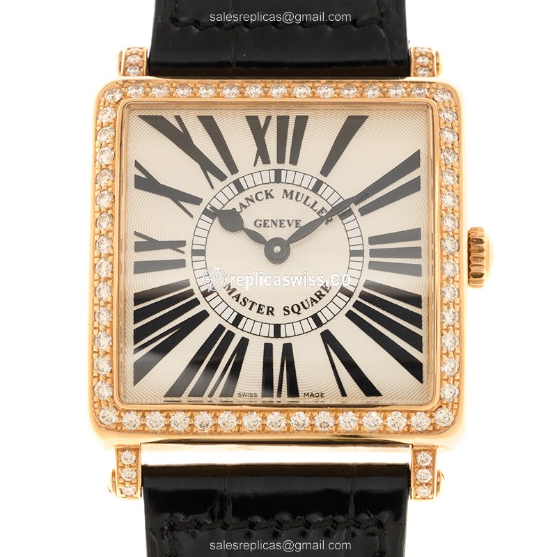 Master Crafted Franck Muller 6002 M B Replica with Silver Dial 18kt Rose Gold Case & Diamonds