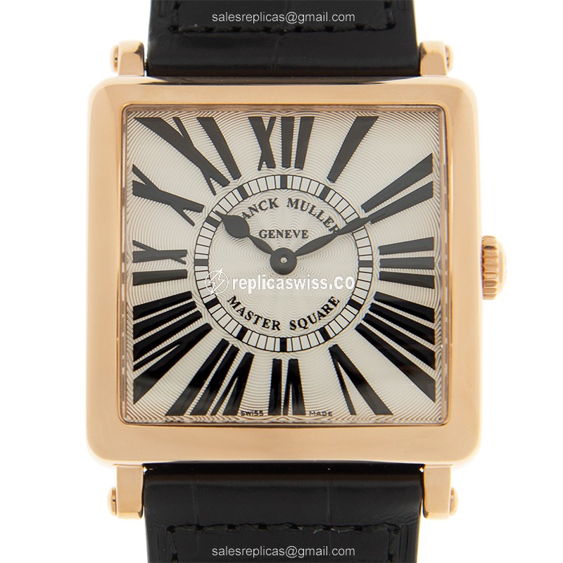 Master Square Franck Muller 6002 B QZ Replica, White Dial, 18kt Rose Gold Case & Alligator Strap