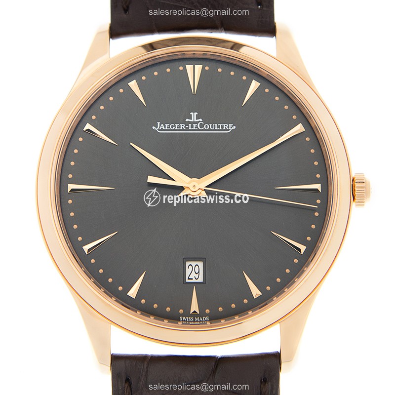 Master Ultra Thin Jaeger-Lecoultre Q128255J Replica Watch, Automatic Movement, Gray Dial, 18kt Gold