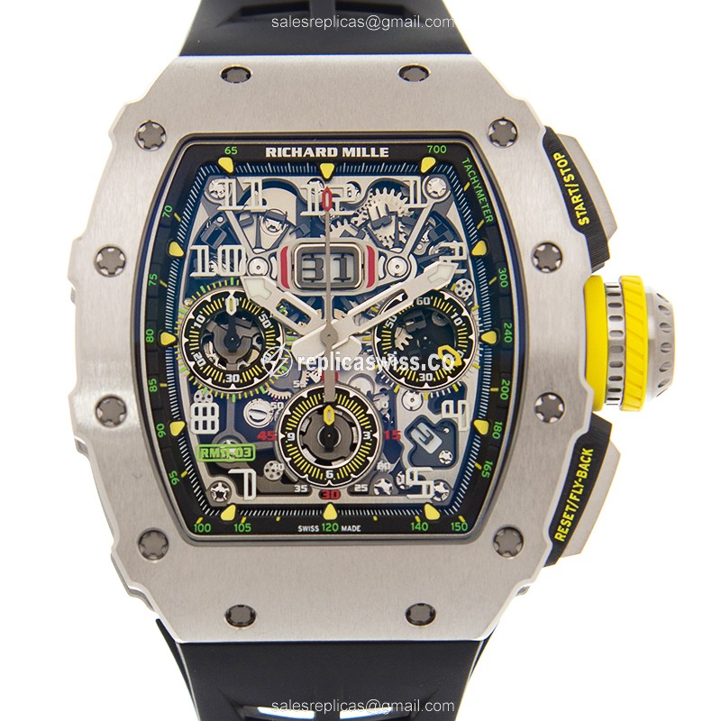 Masterpiece in Titanium: Richard Mille RM11-03 Automatic with Skull Dial & Rubber Strap Watch
