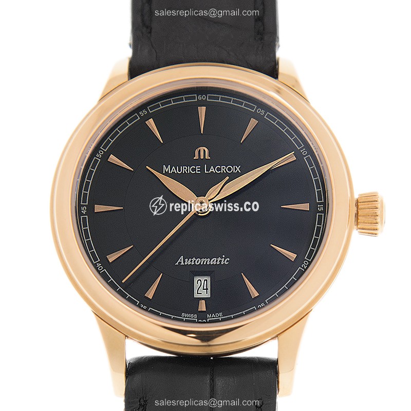 Maurice Lacroix LC6003 LES CLASSIQUES Black Dial石英 Automatic Gold Case & Alligator strap Replica
