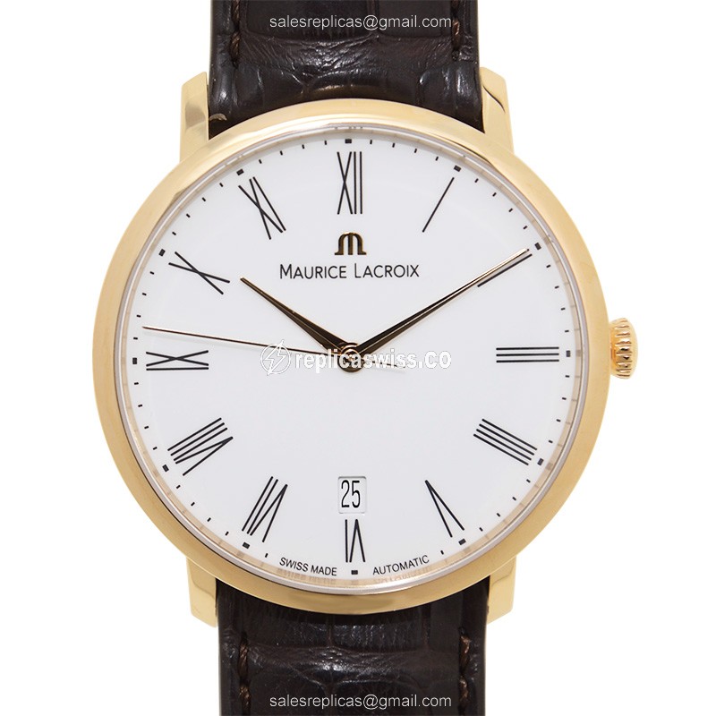 Maurice Lacroix LC6007-PG101-110 LES CLASSIQUES Automatic Gold Watch with White Dial & Alligator