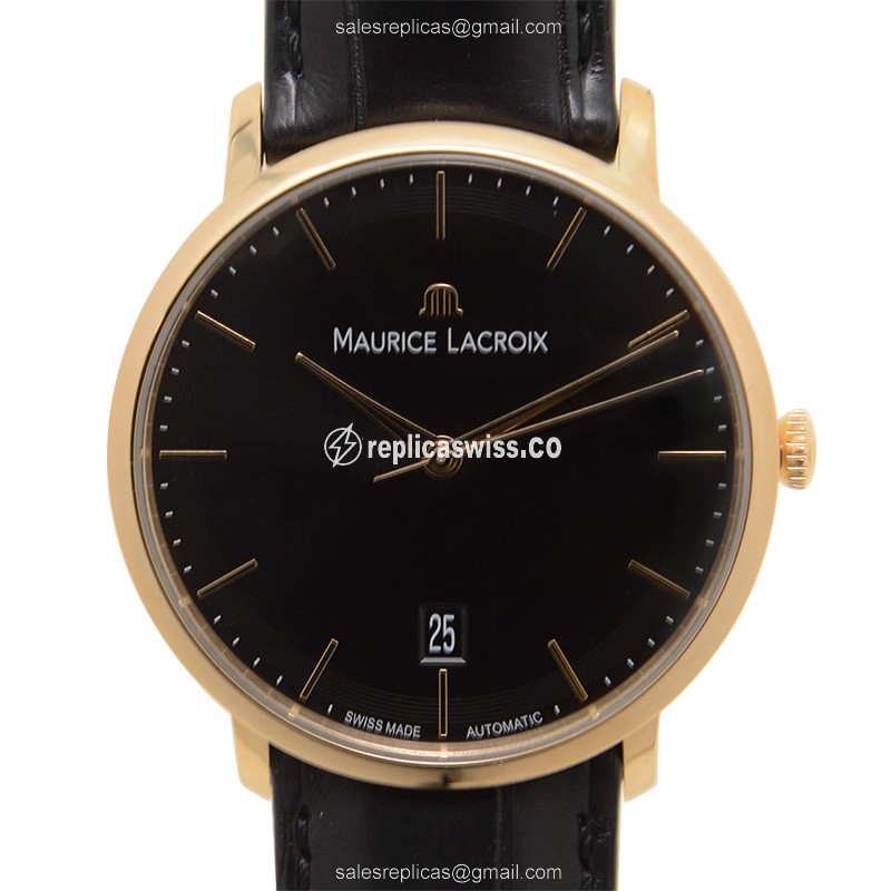Maurice Lacroix LC6007-PG101-330 LES CLASSIQUES Automatic Gold Case Black Dial Alligator Strap
