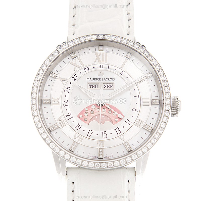 Maurice Lacroix MP6428-SD501E Masterpiece White Dial Automatic Steel Case Alligator Strap Sapphire