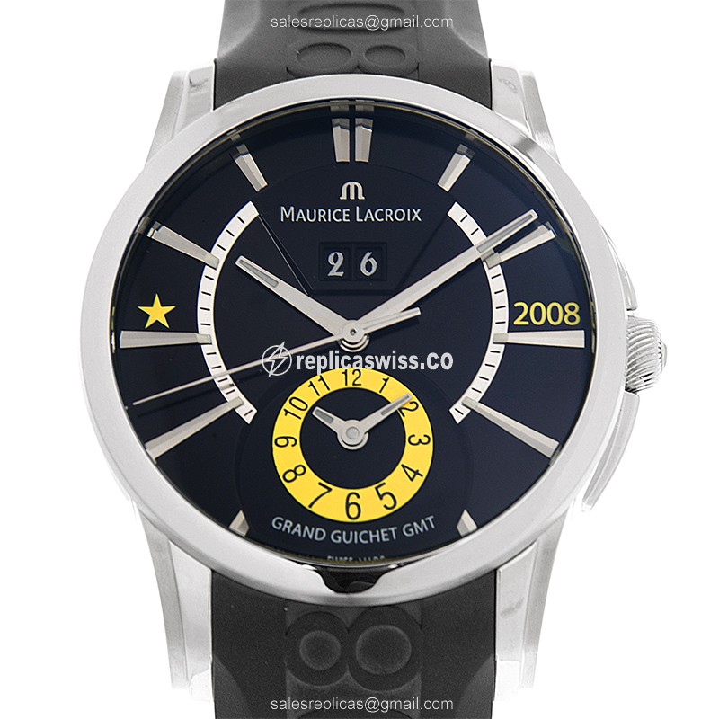 Maurice Lacroix PT6238-SS001-330 PONTOS Automatic Steel Watch | Black Dial, Rubber Strap