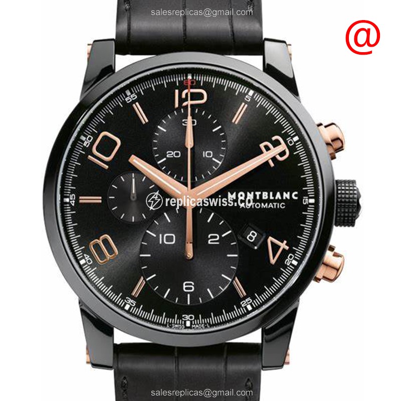 Mont Blanc 105805 TIMEWALKER Replica in Stainless Steel with Black Dial Automatic Movement Watch