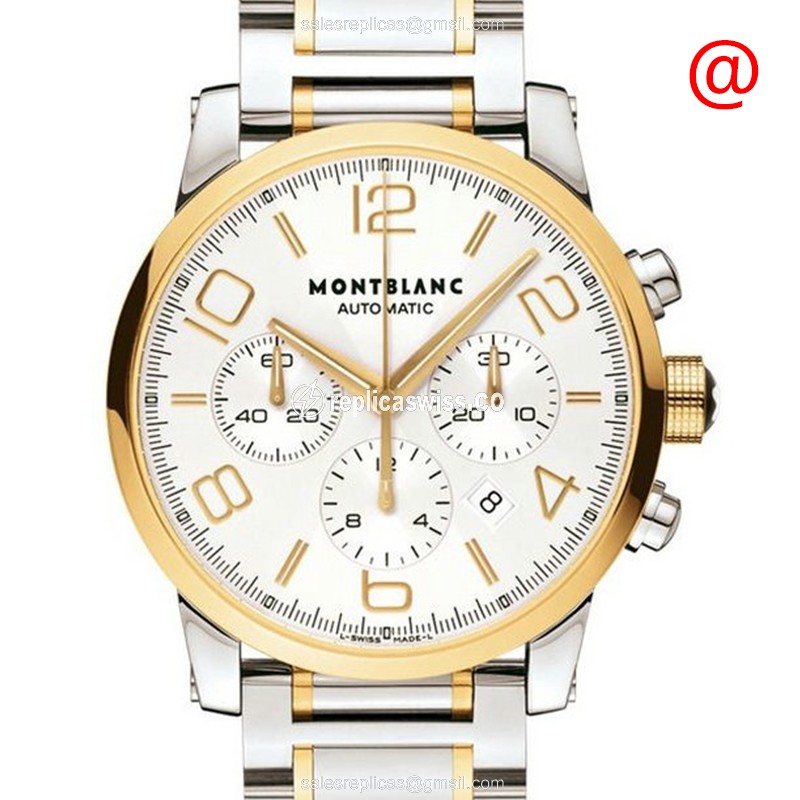 Mont Blanc 107320 TIMEWALKER Automatic Gold-Steel Case, White Dial & 18kt Gold Strap Watch