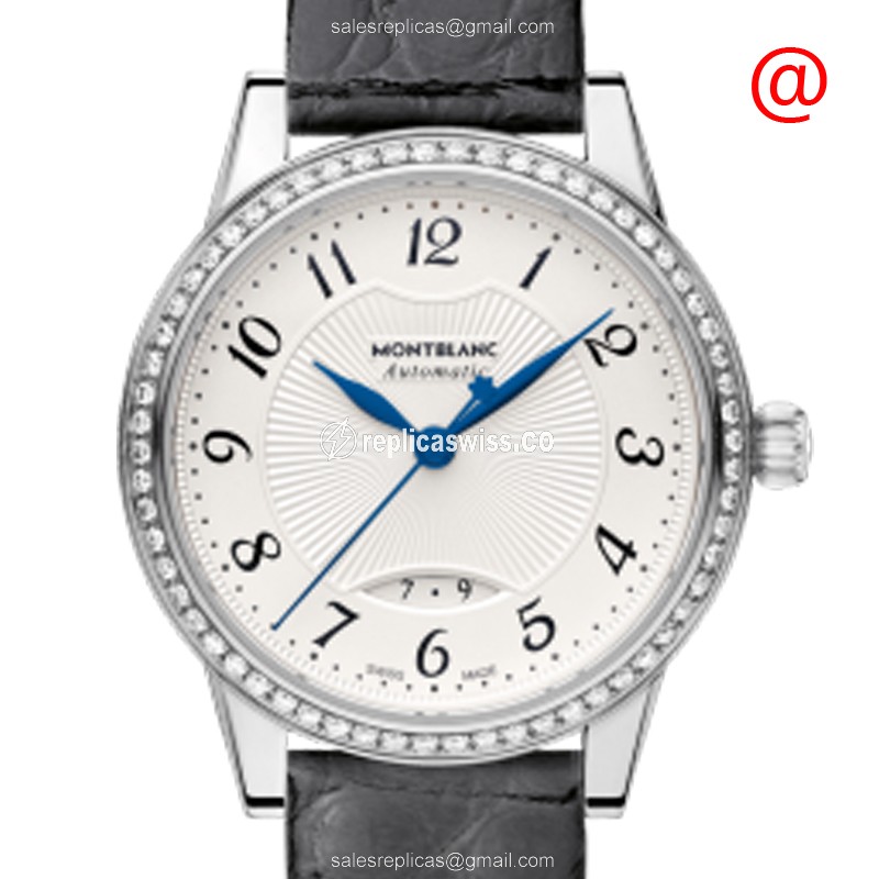 Mont Blanc 111057 BOHEME Automatic Silver Dial Watch with Leather Strap & Diamond Bezels