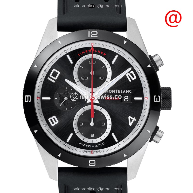 Mont Blanc 116096 TIMEWALKER Replica, Automatic Movement, Black Dial & Rubber Strap Watch