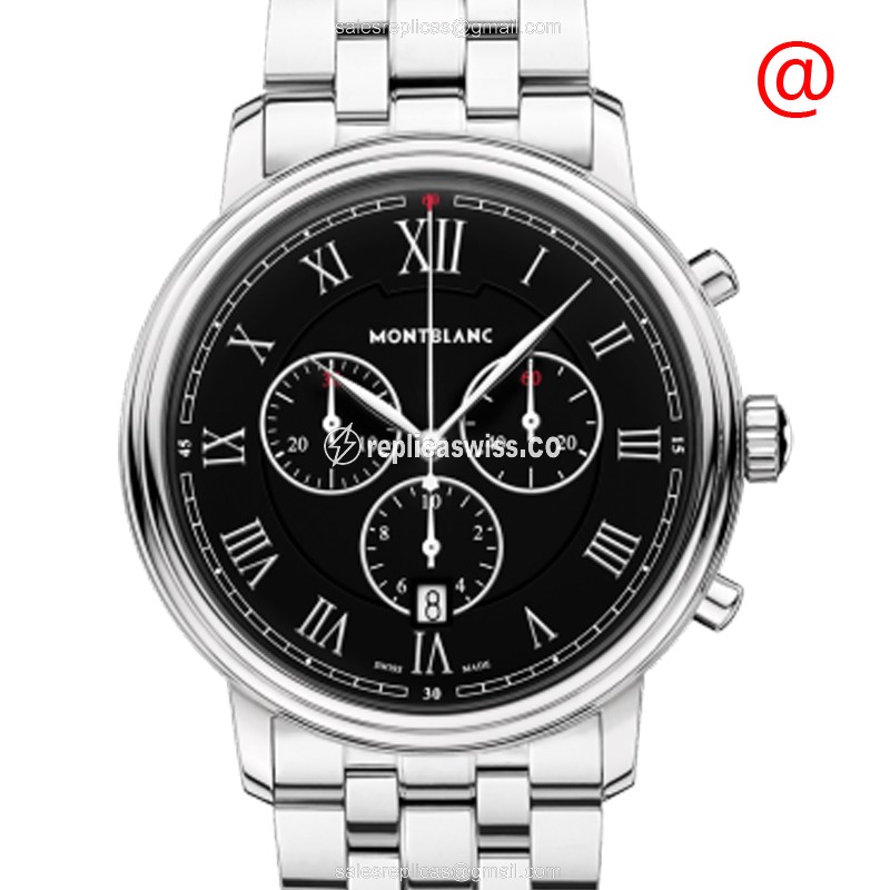 Mont Blanc 117048 Tradition Replica Watch | Black Dial | Stainless Steel Case | Silver Strap
