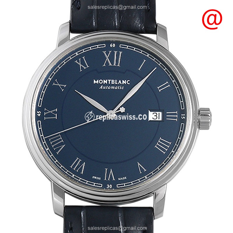 Mont Blanc 117829 Tradition Replica, Automatic Movement, Blue Dial & Leather Strap Watch