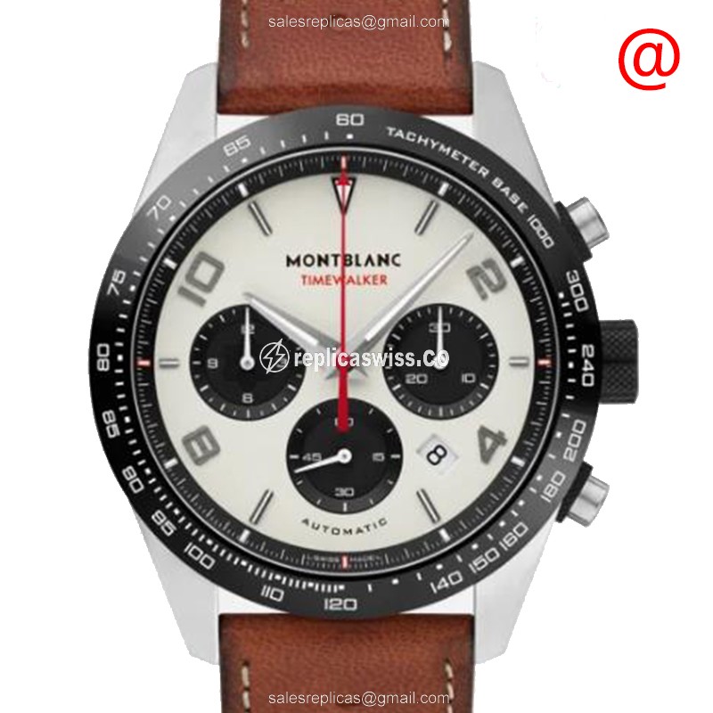 Mont Blanc 118488 TIMEWALKER Steel Case Automatic, Silver Dial, Genuine Leather Strap Watch