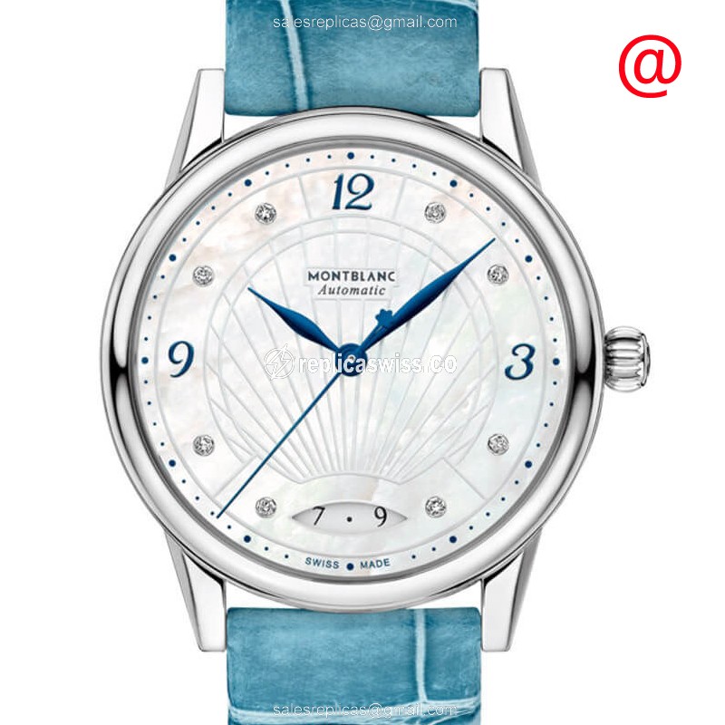 Mont Blanc 118651 BOHEME Automatic Steel Case with Silver Dial & Blue Alligator Strap Watch