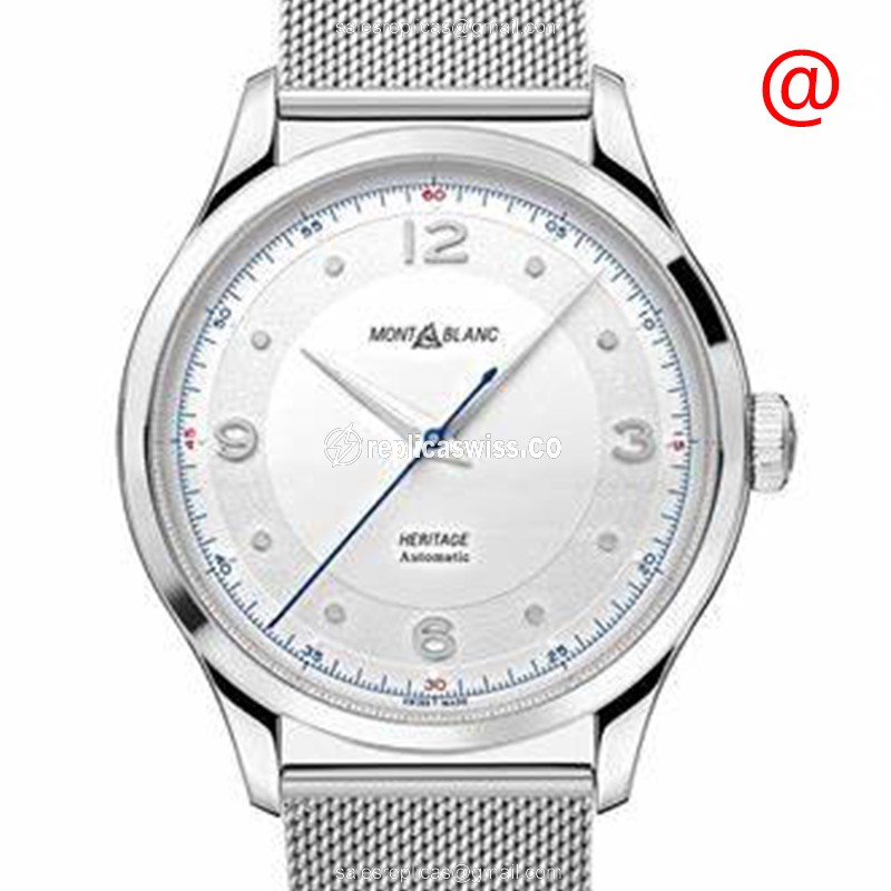 Mont Blanc 119949 Heritage Automatic Watch with White Dial Silver Steel Strap