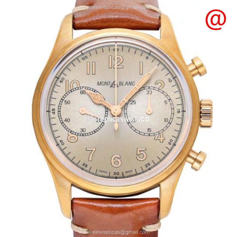 Mont Blanc 1858 Automatic Bronze Replica, Beige Dial, Leather Strap Watch