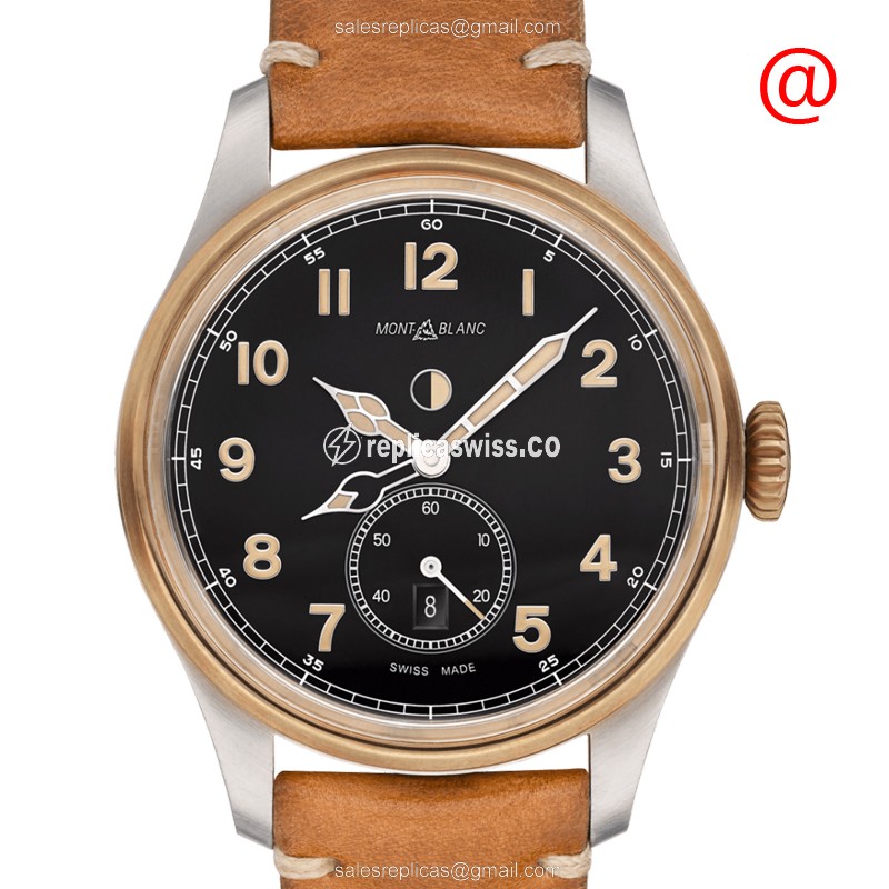 Mont Blanc 1858 Automatic Steel Case Watch with Black Dial & Brown Cowhide Strap