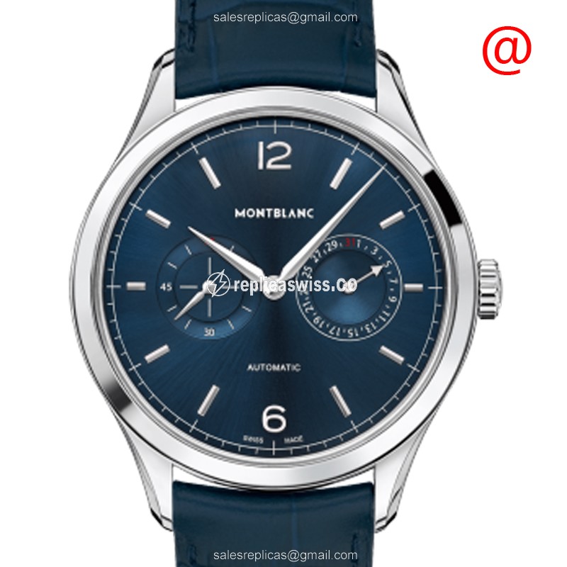 Mont Blanc Heritage 116244 Replica: Automatic Blue Dial, Leather Blue Strap Watch