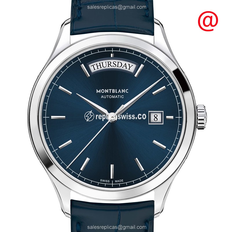 Mont Blanc Patrimony Traditionelle Automatic Blue Dial Steel Case Alligator Strap Watch