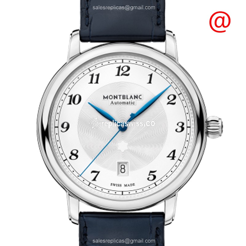 Mont Blanc STAR LEGACY Automatic Silver Dial, Genuine Sapphire Crystal, Leather Blue Strap Watch