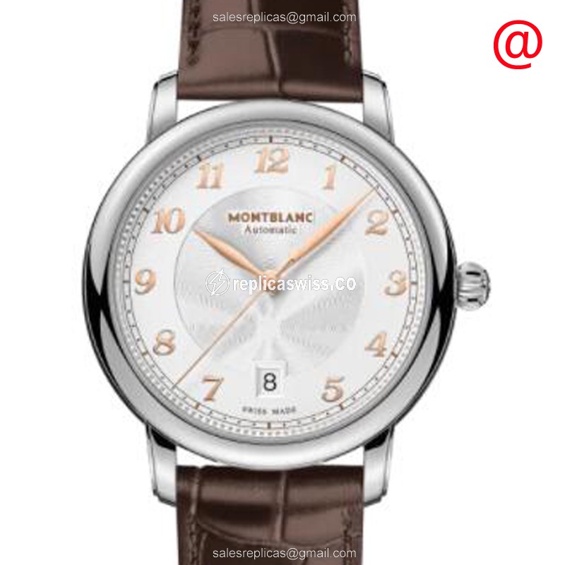 Mont Blanc STAR LEGACY Automatic Steel Case, White Dial & Brown Cowhide Strap Watch
