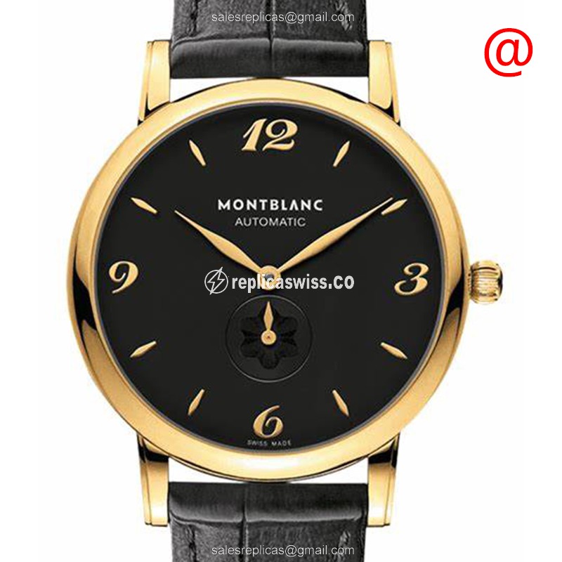 Mont Blanc STAR LEGACY Replica in 18kt Gold, Automatic Movement & Black Leather Strap Watch