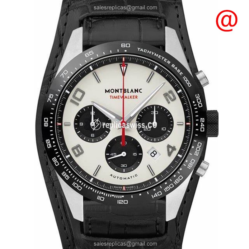 Mont Blanc TIMEWALKER Automatic Stainless Steel Replica | White Dial, Alligator Black Strap Watch