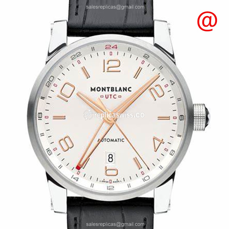 Mont Blanc TIMEWALKER Automatic Watch | White Dial, Leather Strap, Sapphire Crystal