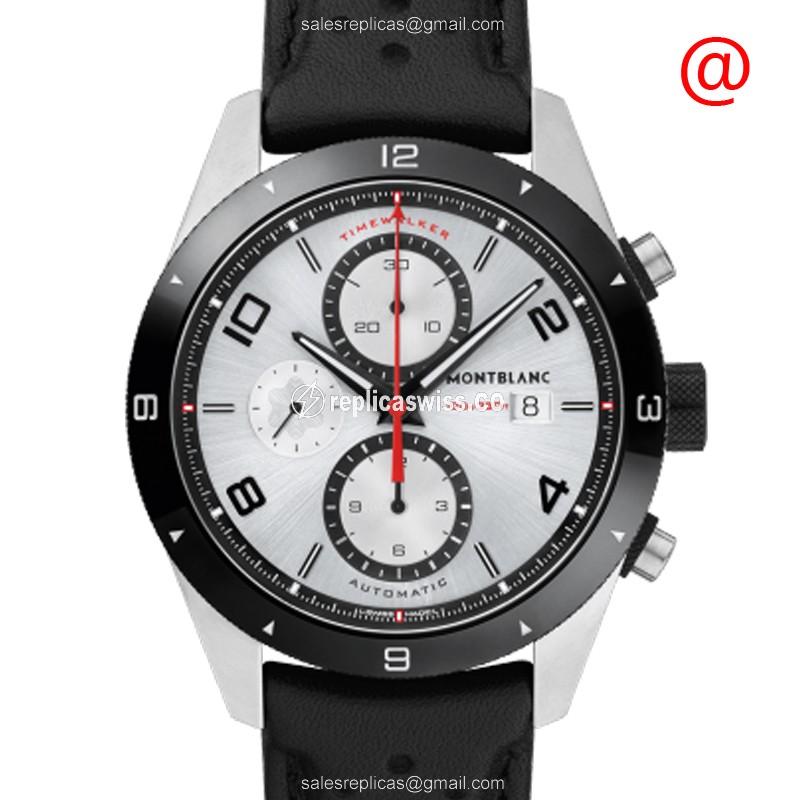 Mont Blanc TIMEWALKER Silver Dial Automatic Replica, Leather Strap, Stainless Steel Case Watch