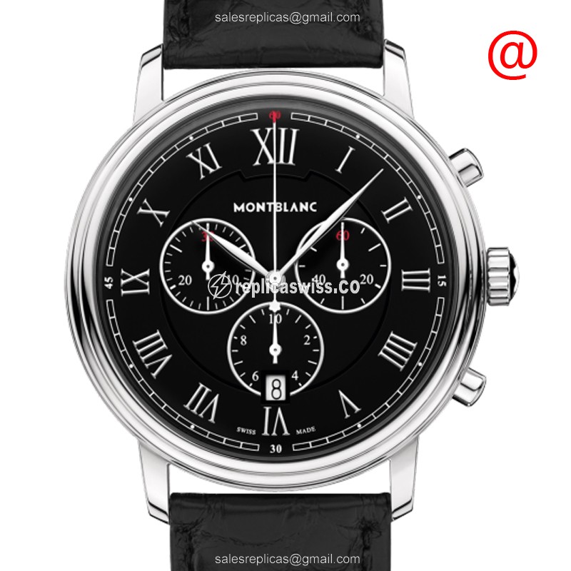 Mont Blanc Tradition 117047 Replica Watch | Black Dial, Leather Strap, Stainless Steel Case