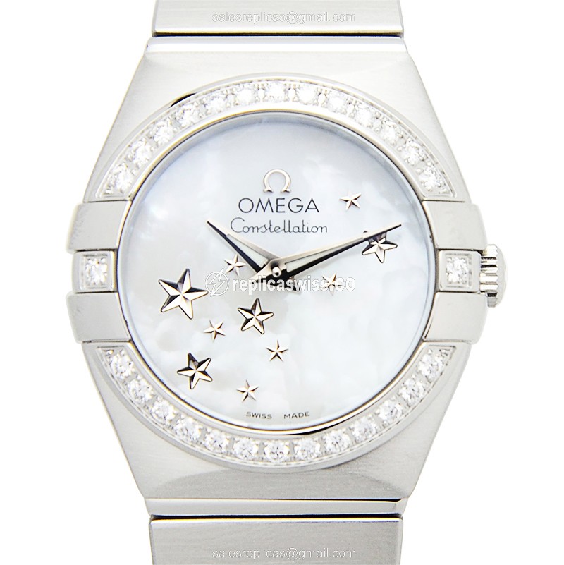 Omega 123.15.24.60.05.003 Constellation Replica with White Dial & Diamond Bezels Watch
