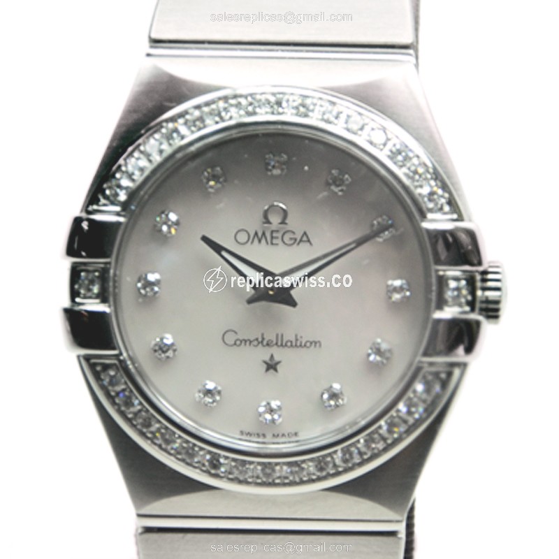 Omega Constellation 123.15.27.60.55.001 Replica, White Dial, Stainless Steel Case & Diamond Bezels