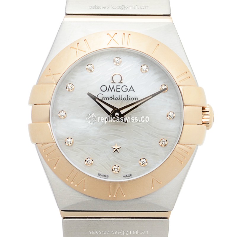 Omega Constellation 123.20.24.60.55.007 Replica: White Dial, 18kt Steel & Rose Gold, Sapphire