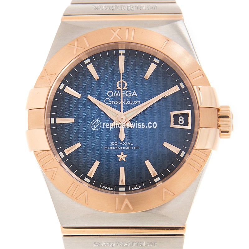 Omega Constellation 123.20.38.21.03.001 Replica | Automatic Movement | Blue Dial & 18kt Gold Strap