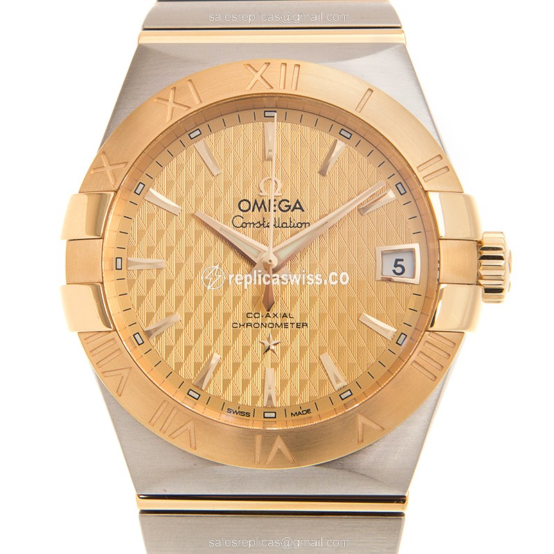 Omega Constellation 123.20.38.21.08.002 Replica | Automatic Gold Dial & Steel Case Watch