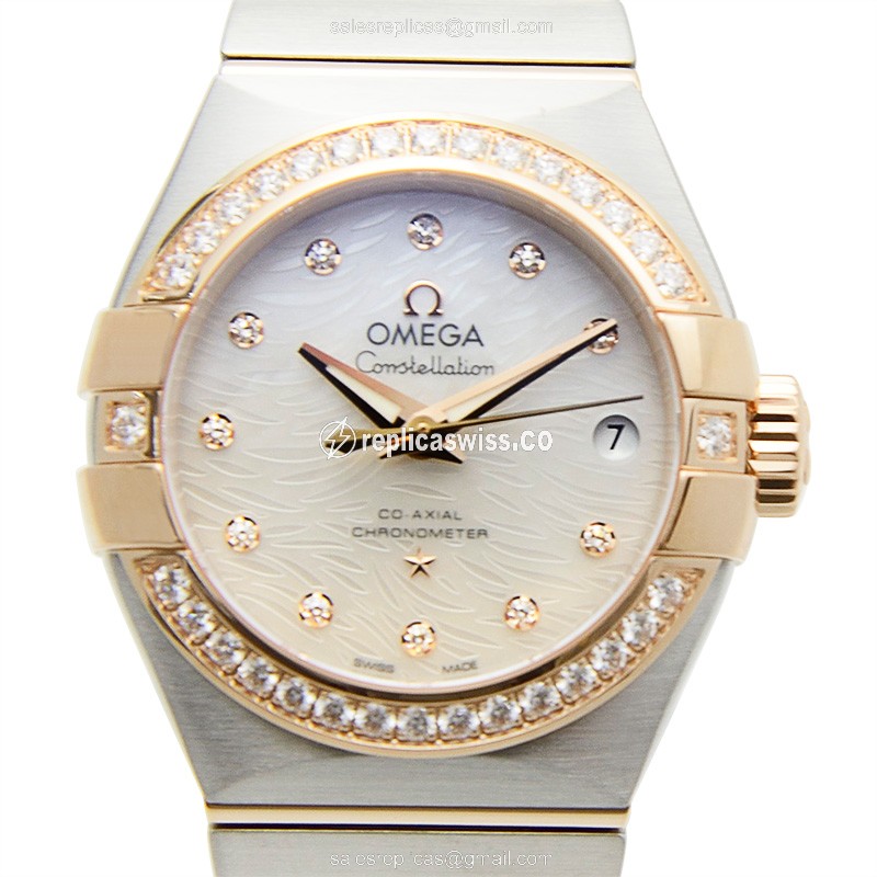 Omega Constellation 123.25.27.20.55.006 Replica | Automatic | 18kt White Gold Dial, Diamond Bezel