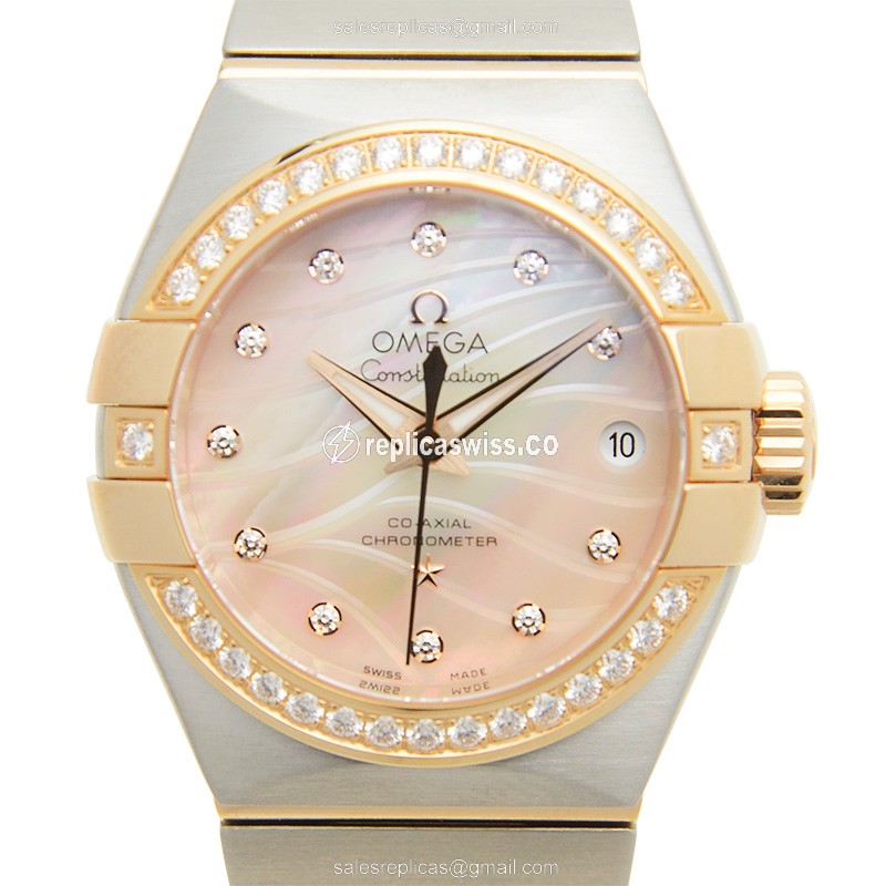 Omega Constellation 123.25.27.20.57.003 | Automatic Pink Dial | 18kt Rose Gold & Silver Steel Strap