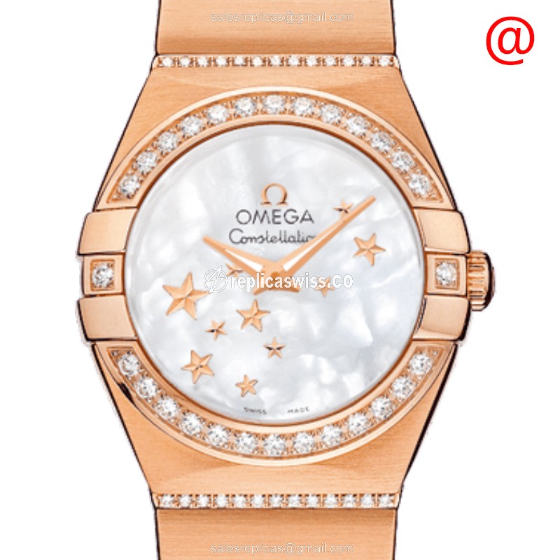 Omega Constellation 123.55.24.60.05.004 Replica in 18kt Rose Gold, White Dial, Sapphire Crystal