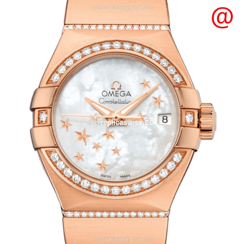Omega Constellation 123.55.27.20.05.004: Automatic White Dial, 18kt Gold Case & Diamond Clasp Watch