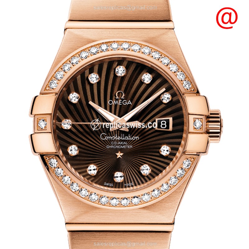 Omega Constellation 123.55.38.21.63.001 Replica in 18kt Gold with Automatic Movement Brown Dial