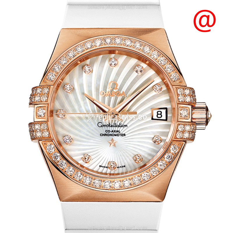 Omega Constellation 123.57.35.20.55.001 Replica, Automatic Movement, 18kt Rose Gold Case, White