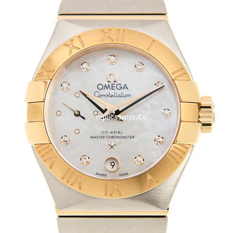 Omega Constellation 127.20.27.20.55.002 Replica | Automatic Movement, White Dial & 18kt Gold Case