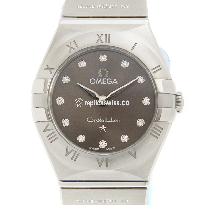 Omega Constellation Brown Dial Steel Case Watch with Automatic Movement & Silver Band