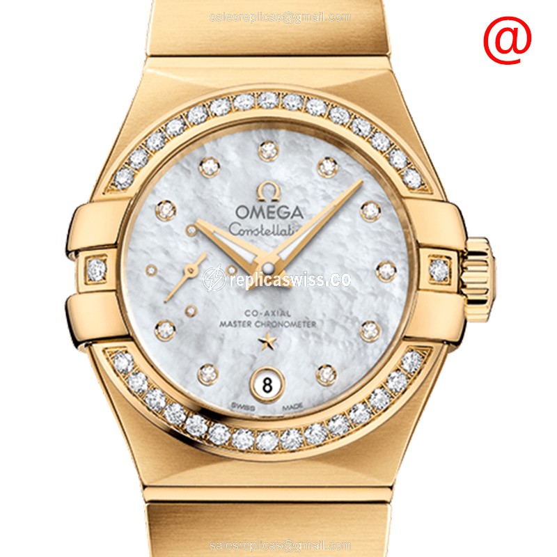Omega Constellation Replica, Automatic White Dial in 18kt Gold, Crystal Mirror Watch
