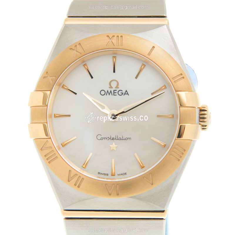 Omega Constellation Replica in 18kt Gold Steel Case | White Dial & Quartz Movement Watch
