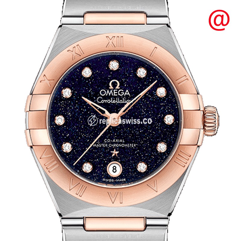 Omega Constellation Replica in 18kt Rose Gold & Steel Case, Automatic Movement with Blue Dial Watch