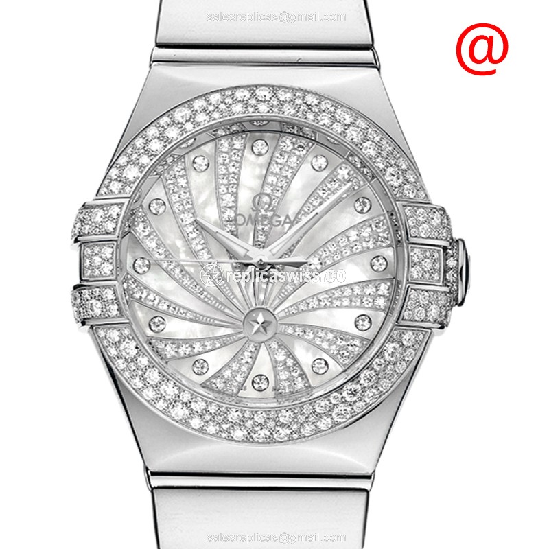 Omega Constellation Replica in 18kt White Gold & Diamond, Automatic Movement Watch