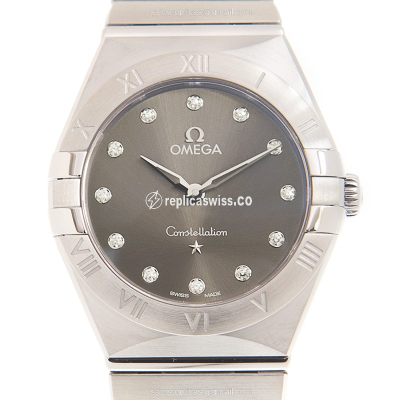 Omega Constellation Replica in Stainless Steel, Gray Dial, Silver Clasp & Steel Band Watch