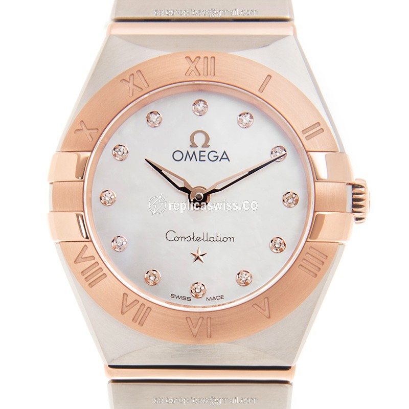 Omega Constellation White Dial Replica in 18kt Rose Gold & Steel Case Watch