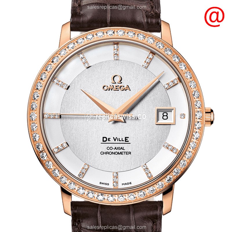 Omega De Ville 413.58.37.20.52.001 Replica: Automatic, 18kt Rose Gold, Diamond Set, Silver Dial