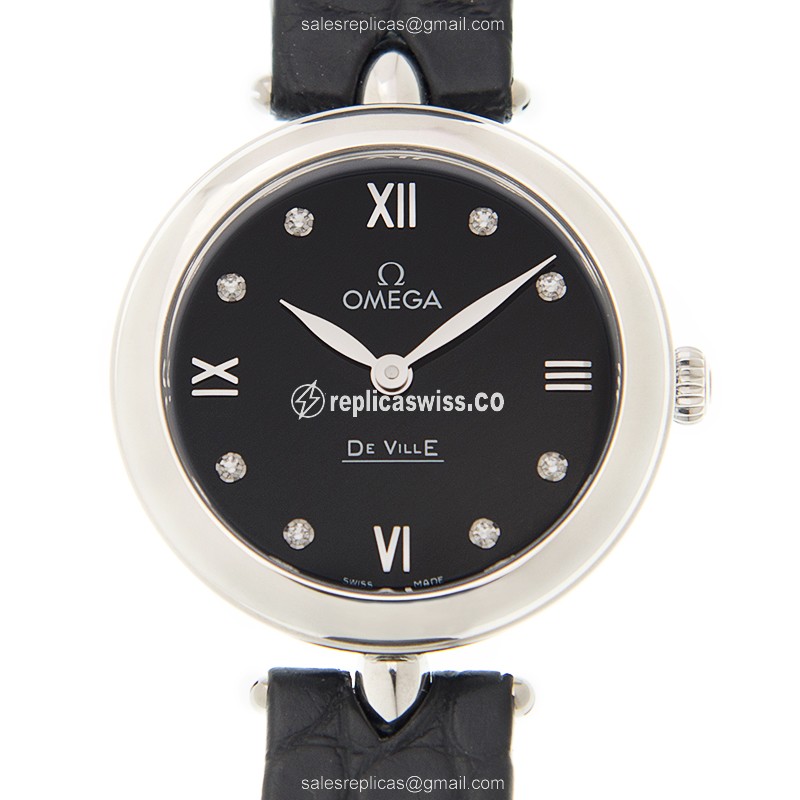 Omega De Ville 424.13.27.60.51.001 | Black Dial, Quartz Movement | Leather Strap Watch